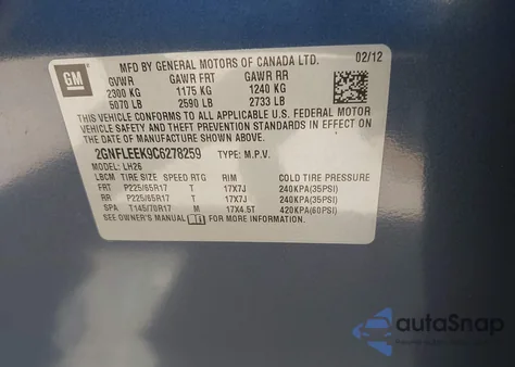 2012 Chevrolet Equinox 1Lt from USA, damaged, VIN 2GNFLEEK9C6278259